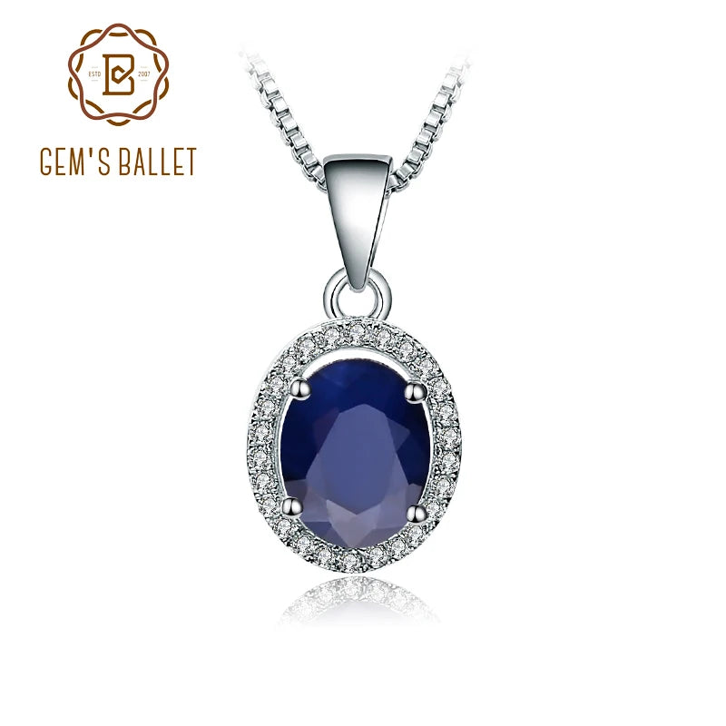 Gem's Ballet Natural Natural Blue Sapphire Real 585 14K 10K 18K Gold 925 Silver Pendant Necklace For Women Necklace Jewelry - My Store
