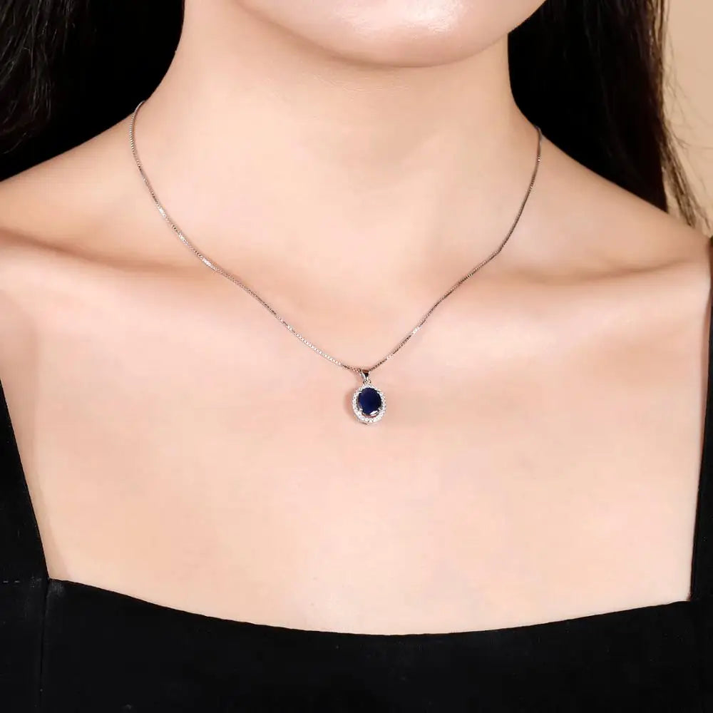 Gem's Ballet Natural Natural Blue Sapphire Real 585 14K 10K 18K Gold 925 Silver Pendant Necklace For Women Necklace Jewelry - My Store