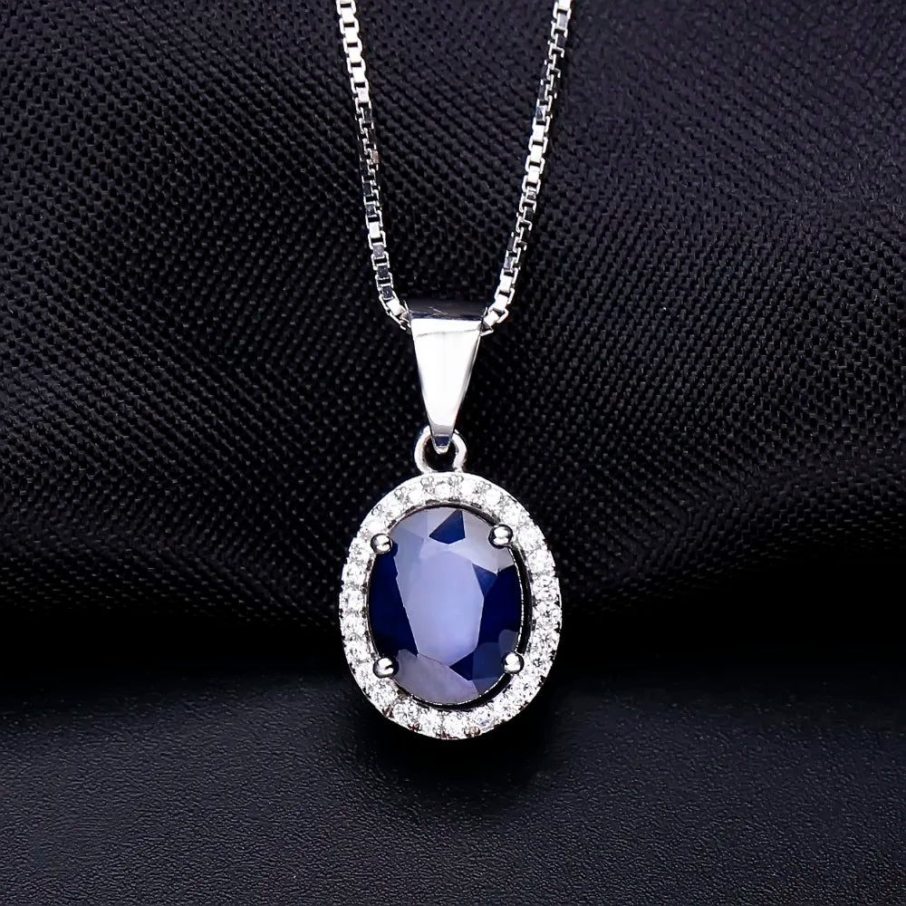 Gem's Ballet Natural Natural Blue Sapphire Real 585 14K 10K 18K Gold 925 Silver Pendant Necklace For Women Necklace Jewelry - My Store