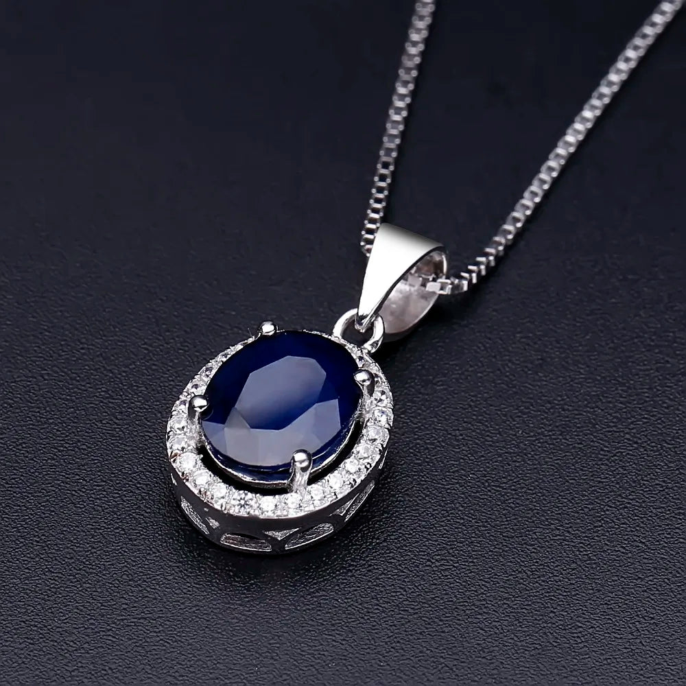Gem's Ballet Natural Natural Blue Sapphire Real 585 14K 10K 18K Gold 925 Silver Pendant Necklace For Women Necklace Jewelry - My Store