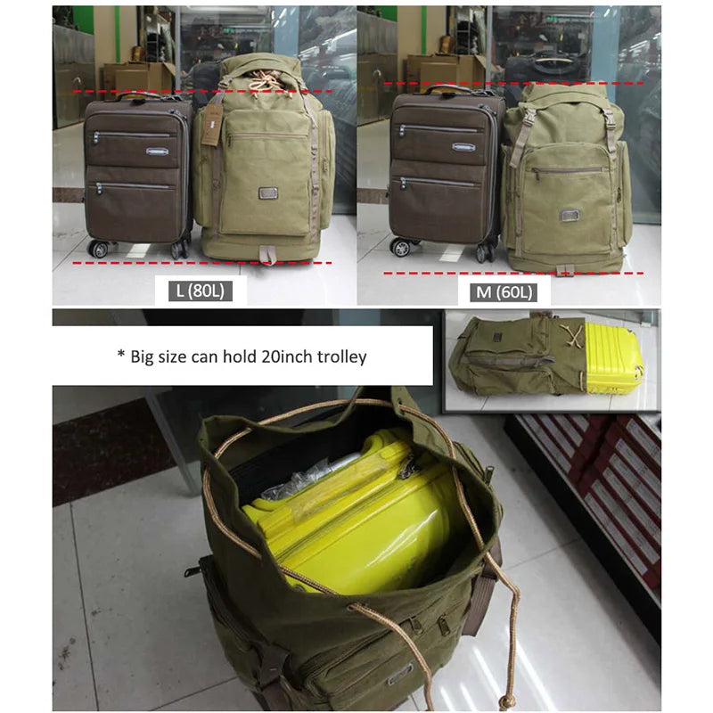 60L 80L Men Military Bag Tactical Backpack Canvas Army Bag Large - My Store