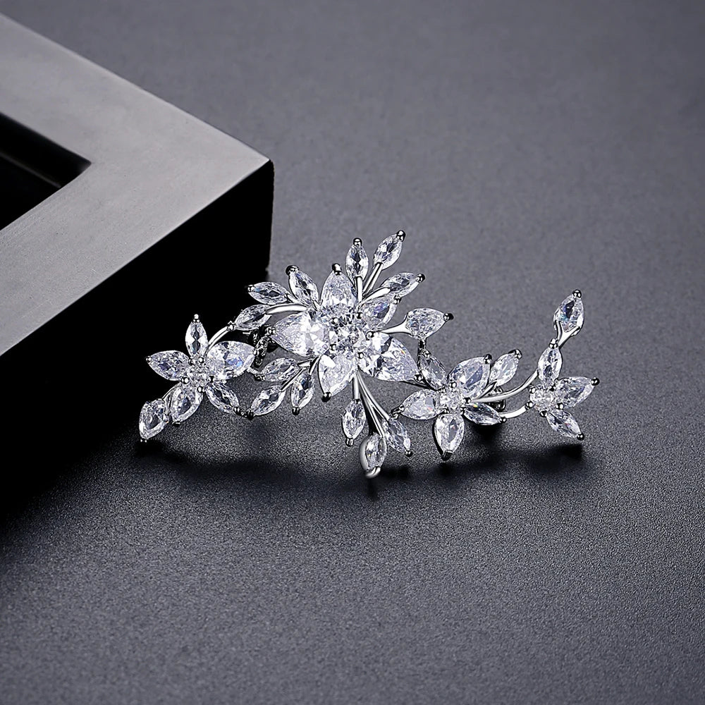 Cubic Zirconia Flower Brooches Stylish