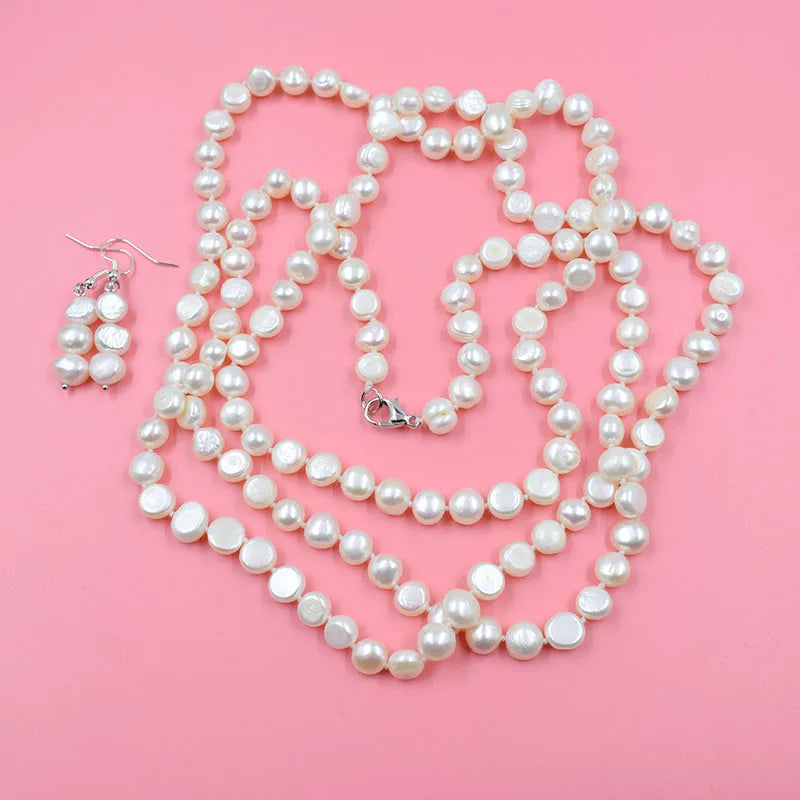 Classic sweater chain. 8-9MM AAA natural white baroque pearl necklace. Beautiful PARTY ladies jewellery 120CM