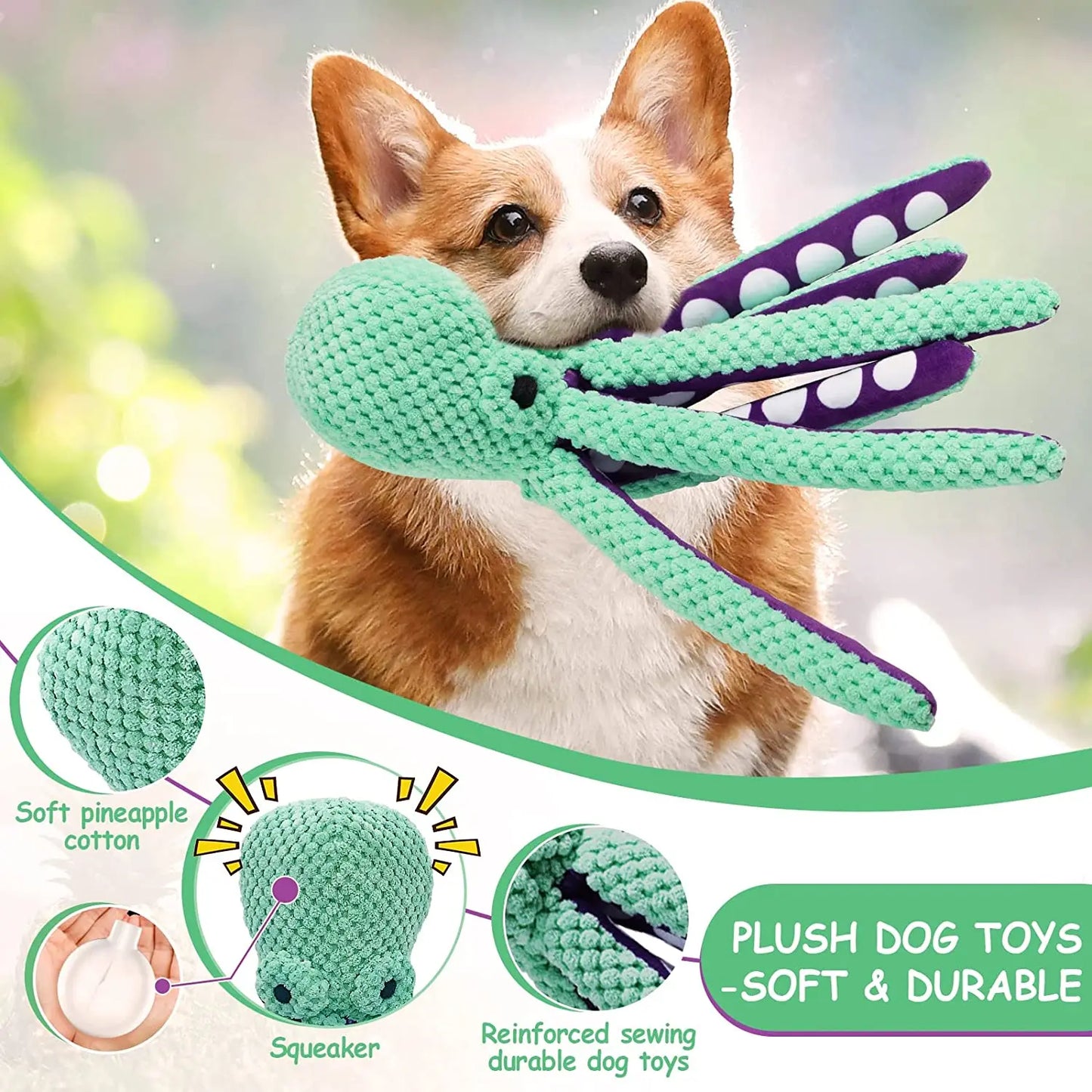 ATUBAN Squeaky Dog Toys Plush Dog Chew
