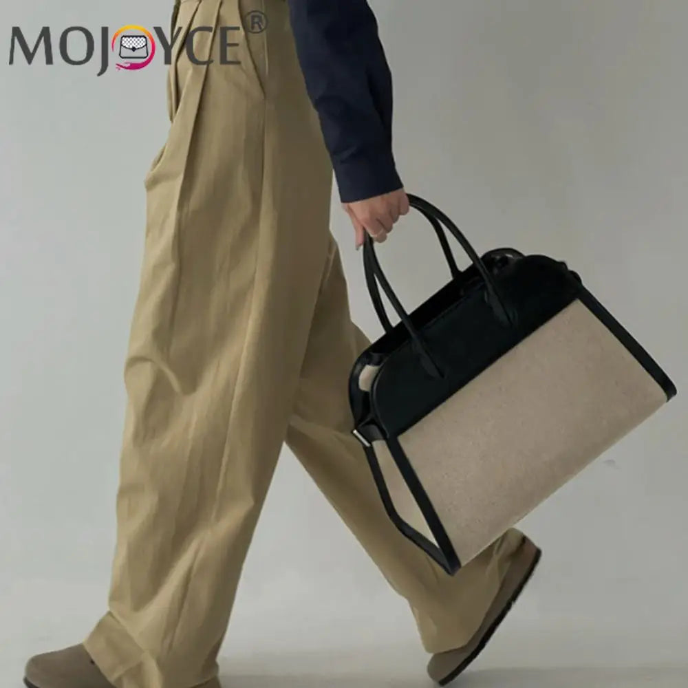 Cowhide Patchwork Canvas Handbag - My Store
