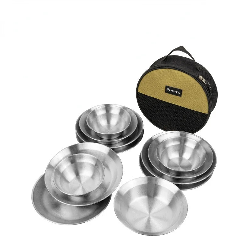 Large Capacity Camping Dinnerware Bag Outdoor Tableware Stainless Steel - My Store