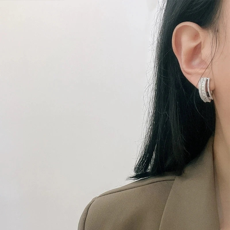 Circle U Shape S925 Silver Needle Earrings Ear Clip Small Jewelry