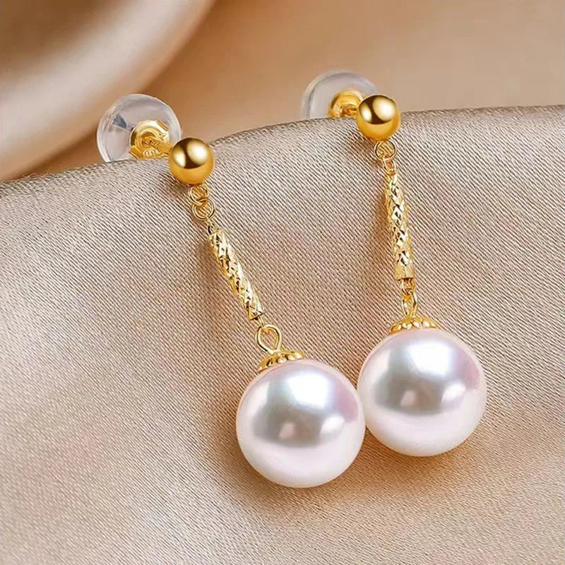 Gold Earrings Dangle Earrings Fine Akoya Pearl Ear Jewelry Exclusive Party Gift For Women 7-8mm - My Store