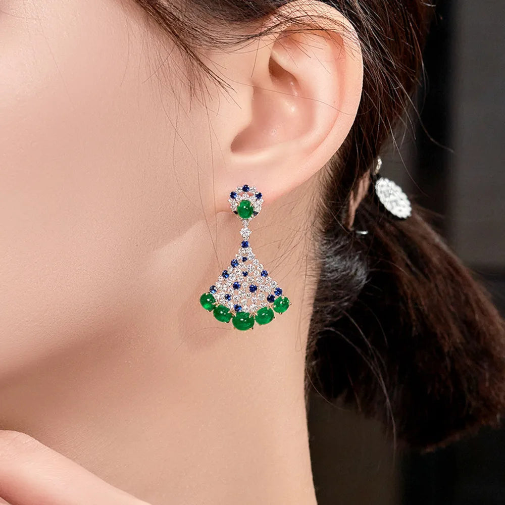 Luxury Simulation Emerald Earrings For Women 925 Silver