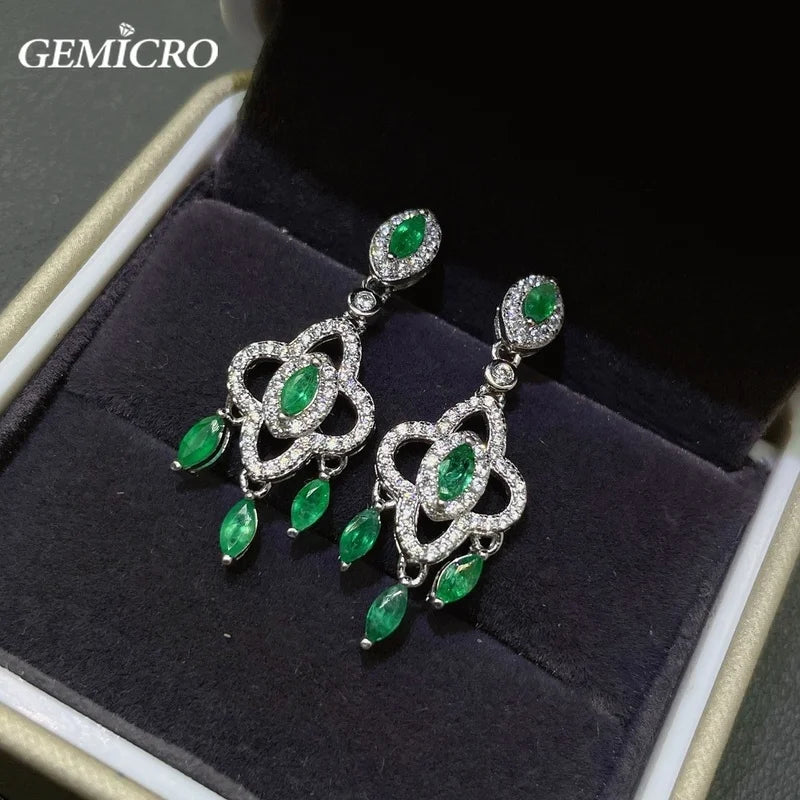 Natural Emerald Drop Earrings with Gemstone of 2.5x5mm and S925 Sterling Silver for Women Daily