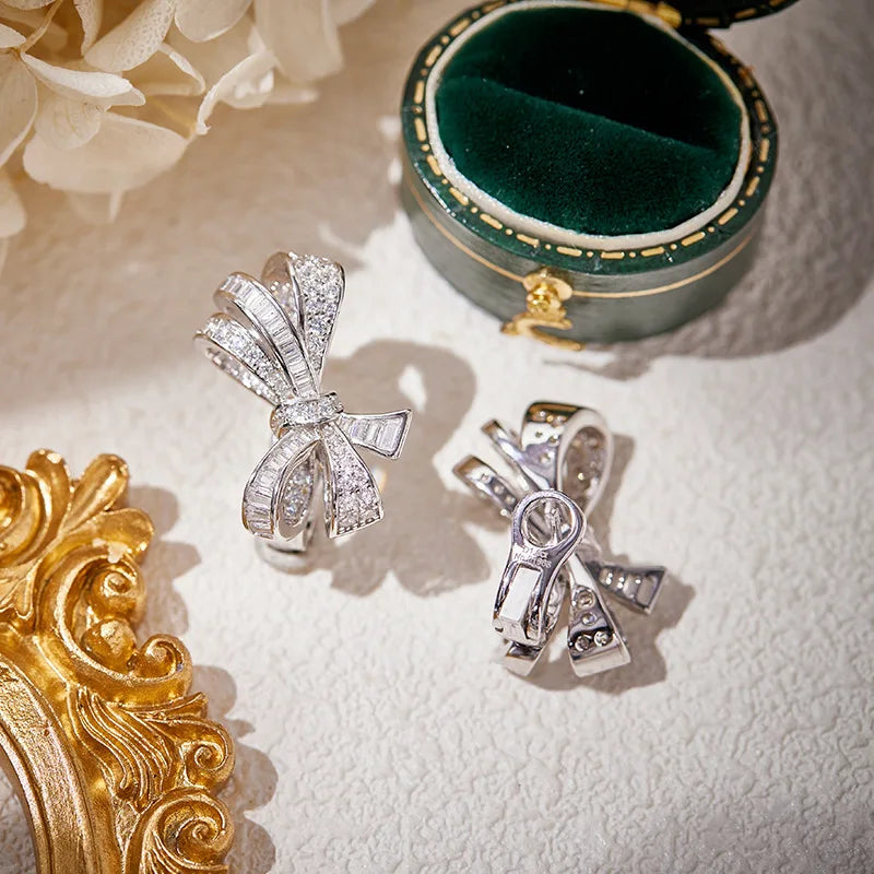 Earrings Women Lady Inlay Cubic Zircon Plated Gold Color Bowknot