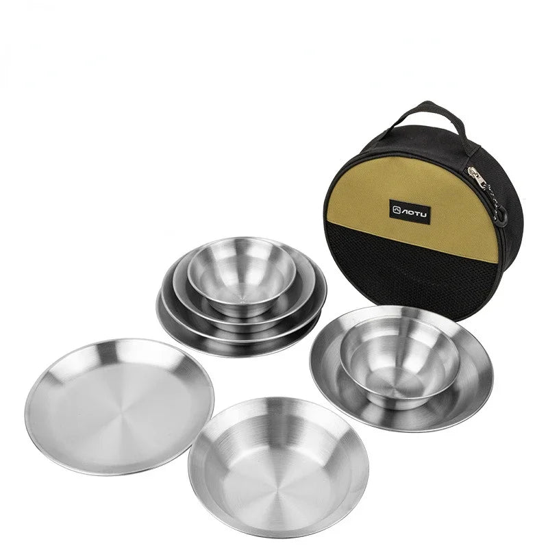 Large Capacity Camping Dinnerware Bag Outdoor Tableware Stainless Steel - My Store