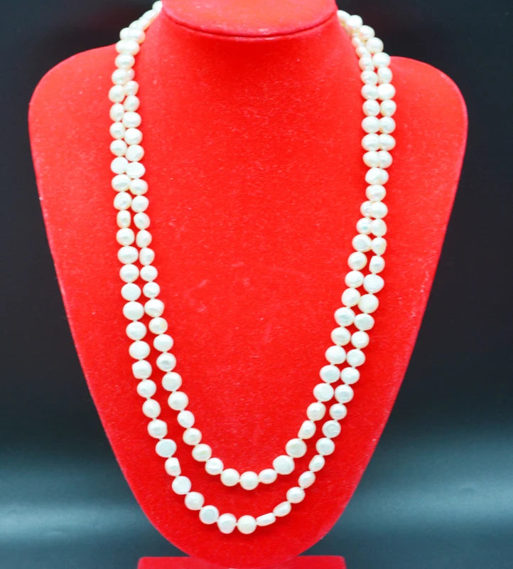 Classic sweater chain. 8-9MM AAA natural white baroque pearl necklace. Beautiful PARTY ladies jewellery 120CM