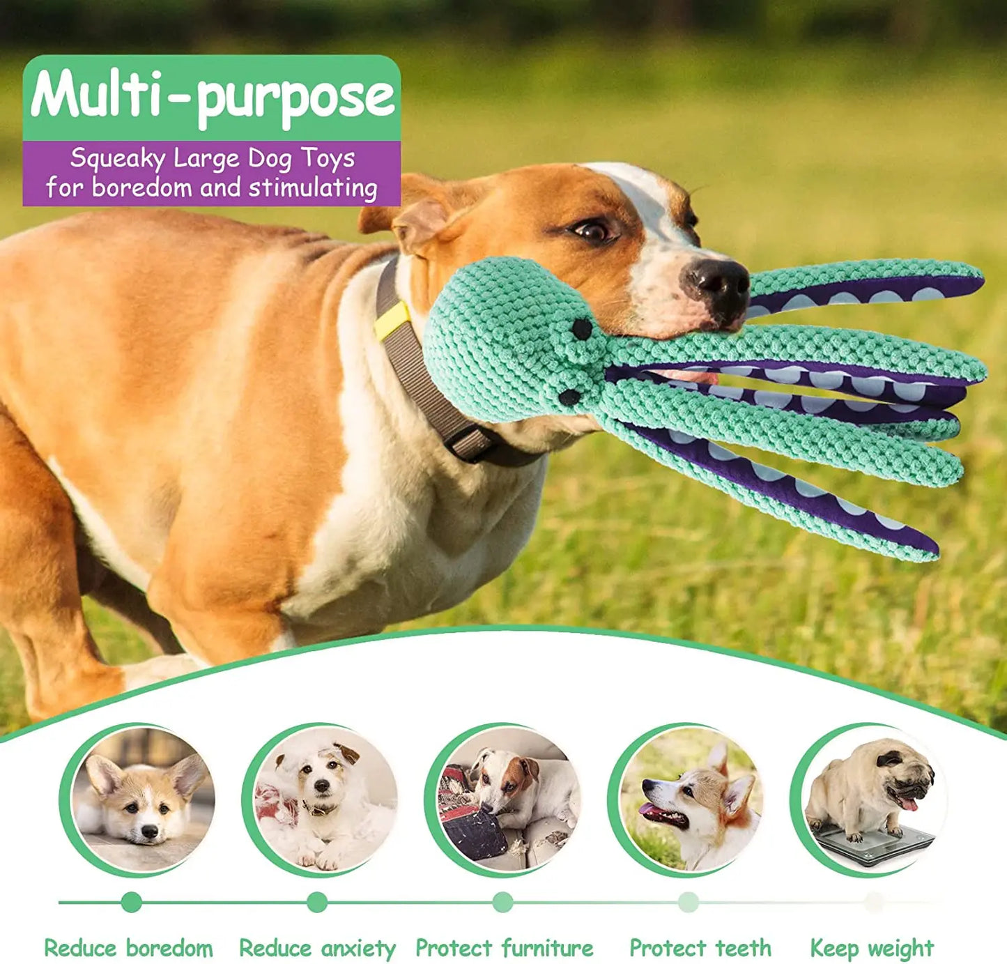 ATUBAN Squeaky Dog Toys Plush Dog Chew