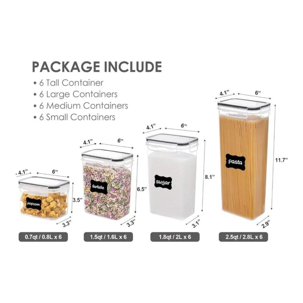 Airtight Food Storage Containers with Lids,24pcs Plastic Kitchen and Pantry Organization Canisters for Cereal, Dry Food,Flour
