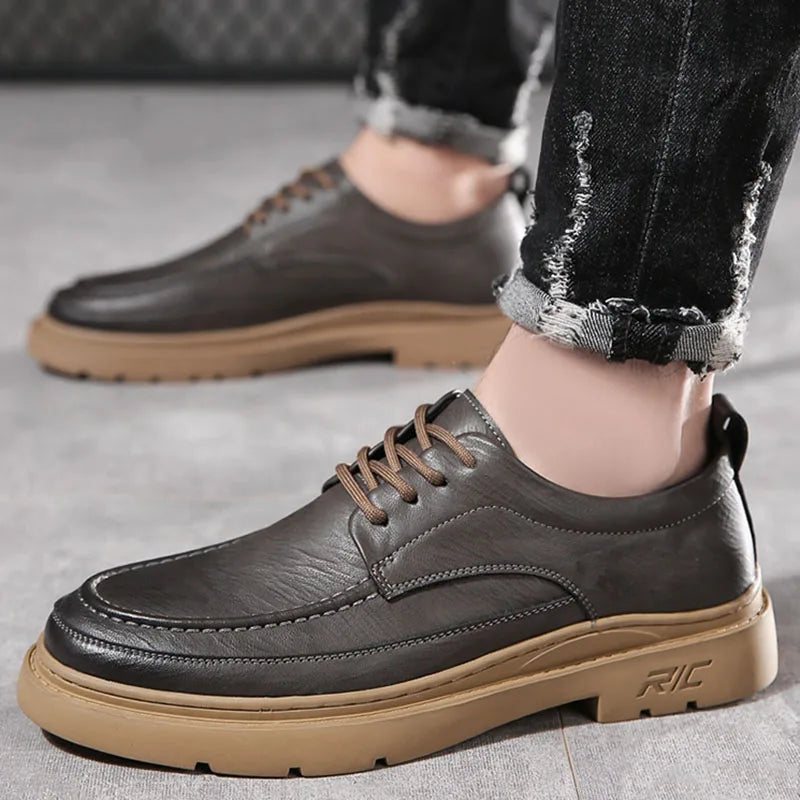 Spring and Autumn Leather shoes for men British business and leisure formal attire and elevated youth leather shoes Wedding Shoe - My Store