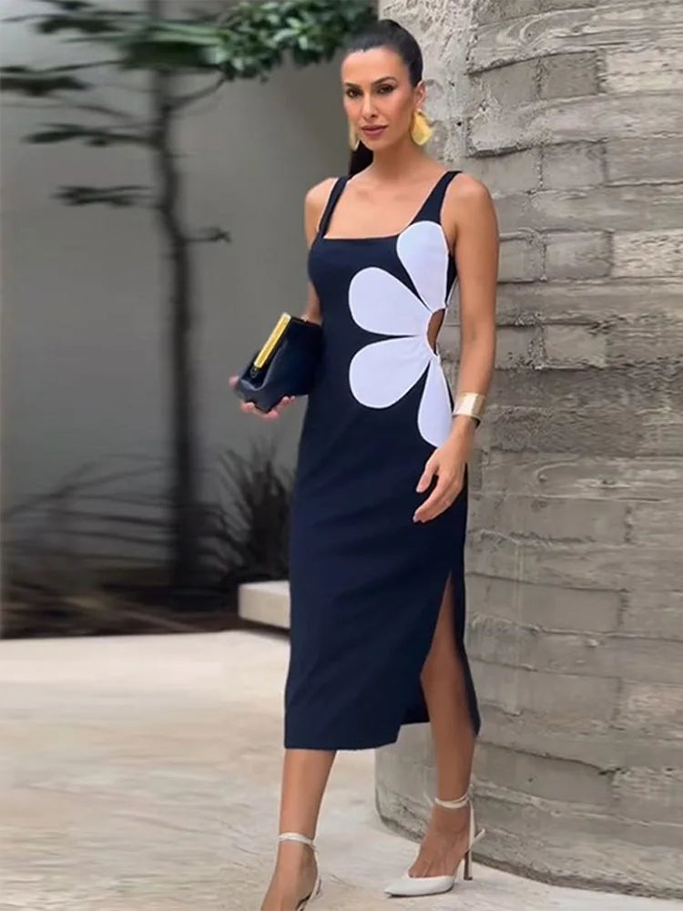 Women Fashion Flower Print Elegant Sleeveless Dresses 2024 - My Store