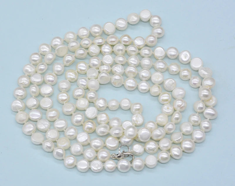 Classic sweater chain. 8-9MM AAA natural white baroque pearl necklace. Beautiful PARTY ladies jewellery 120CM