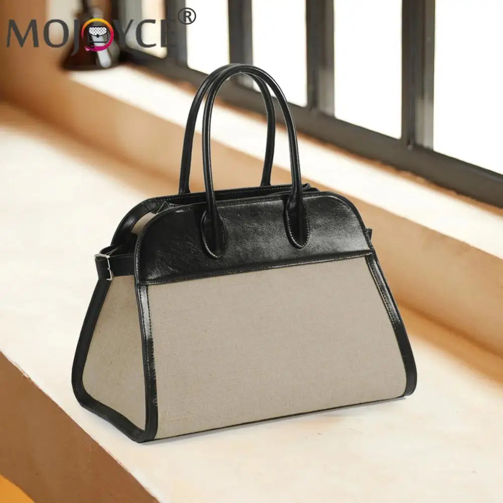 Cowhide Patchwork Canvas Handbag - My Store