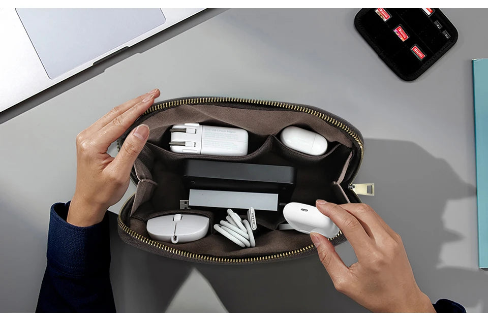 CONTACTS FAMILY 100% Nubuck Leather For Earphone Mouse Electronic Accessories Pouch Cowhide