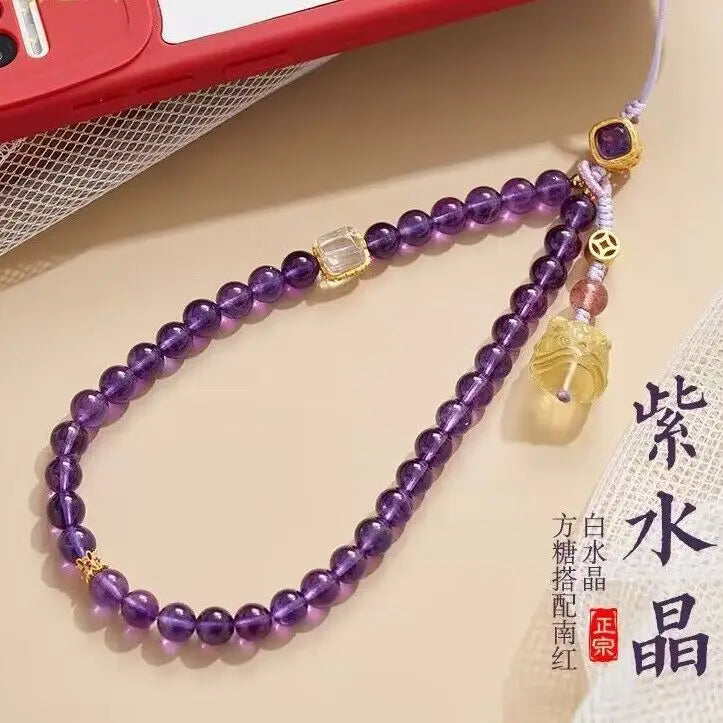 UMQ Natural Amethyst Mobile Phone Chain Pendant