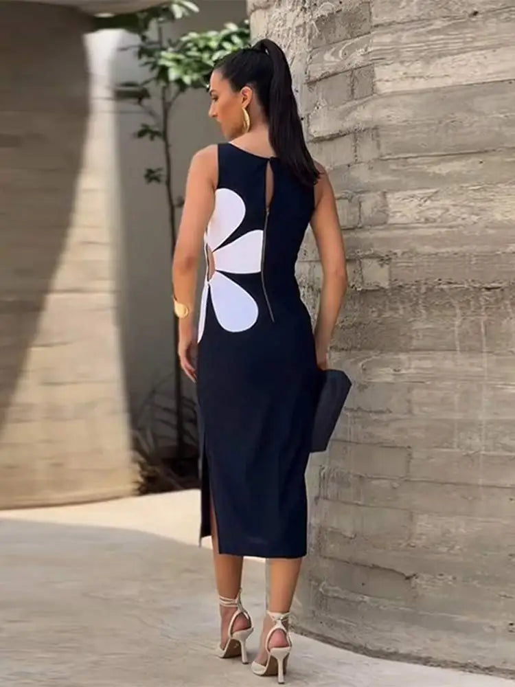 Women Fashion Flower Print Elegant Sleeveless Dresses 2024 - My Store