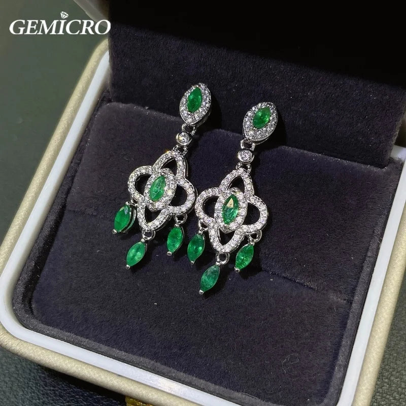 Natural Emerald Drop Earrings with Gemstone of 2.5x5mm and S925 Sterling Silver for Women Daily