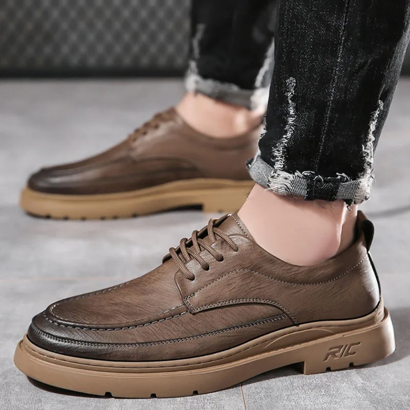Spring and Autumn Leather shoes for men British business and leisure formal attire and elevated youth leather shoes Wedding Shoe - My Store