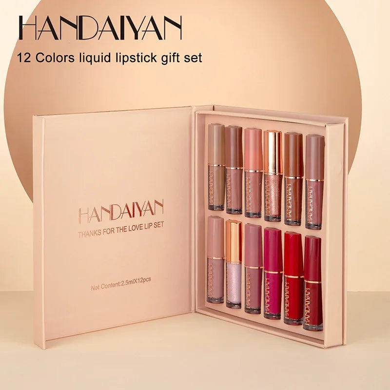 HANDAIYAN 12 Color Matte Liquid Lipstick Kit Free Shipping Korean Cosmetics Makeup For Women