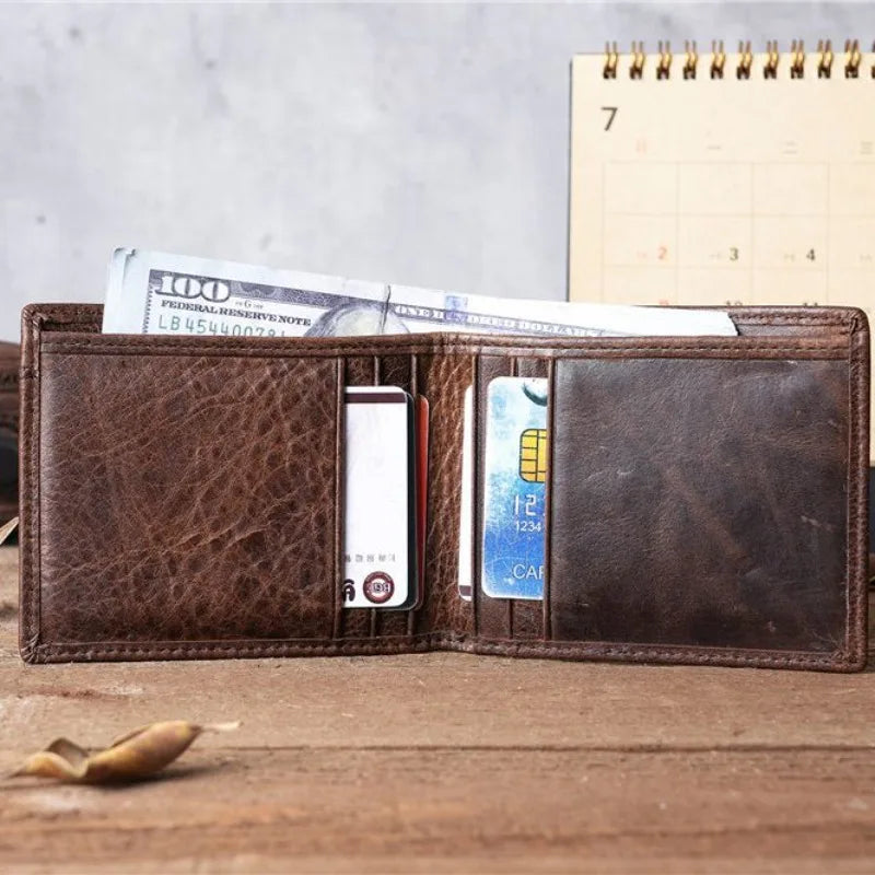 Wholesale 100% Genuine Leather Men Wallets Premium Product Real Cowhide Wallets for Man Short Black Walet Portefeuille Homme - My Store