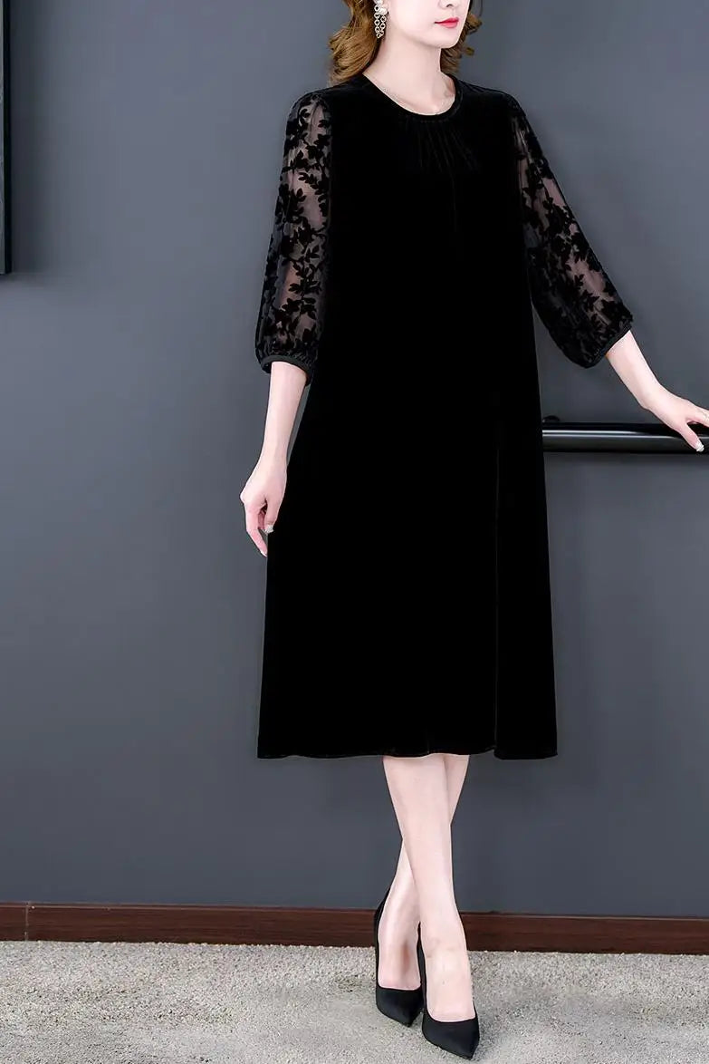 2024 New Fashion Women's velvet Silk Hollow Burnt Flower Dress Female Casual Style Summer O-Neck Dresses party Vestidos - My Store