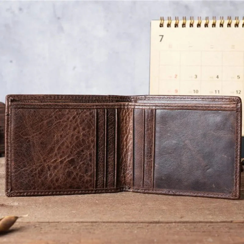 Wholesale 100% Genuine Leather Men Wallets Premium Product Real Cowhide Wallets for Man Short Black Walet Portefeuille Homme - My Store