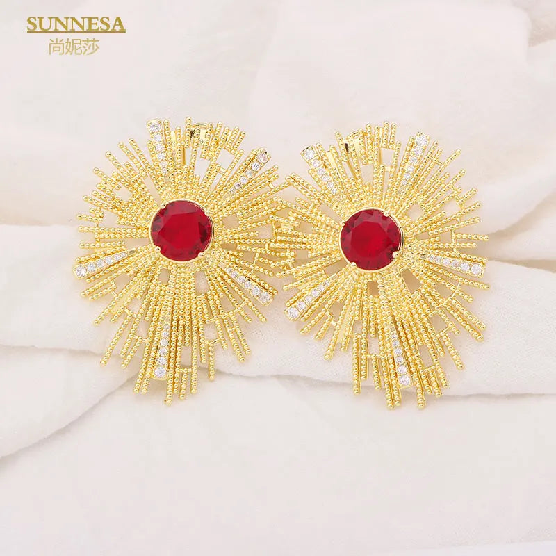 SUNNESA African Red Zircon Big Earrings