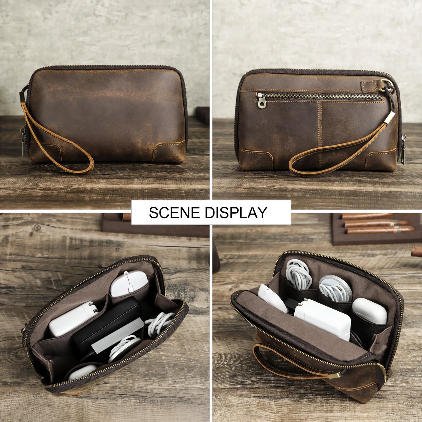 CONTACTS FAMILY 100% Nubuck Leather For Earphone Mouse Electronic Accessories Pouch Cowhide