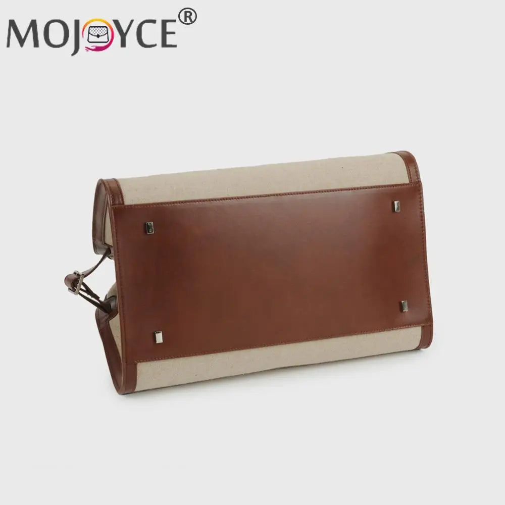 Cowhide Patchwork Canvas Handbag - My Store