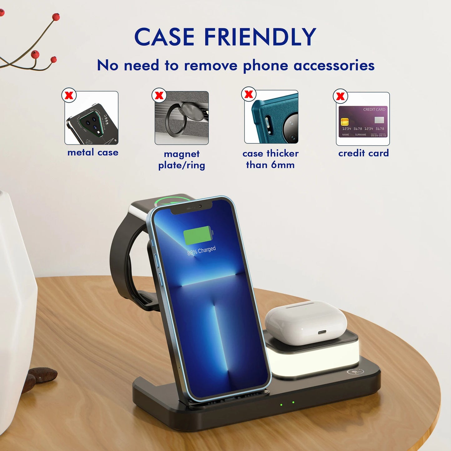 Wireless Charger 3 In 1 Foldable Stand Holder Fast Charging Dock Station Magnet Base Mobile Phone