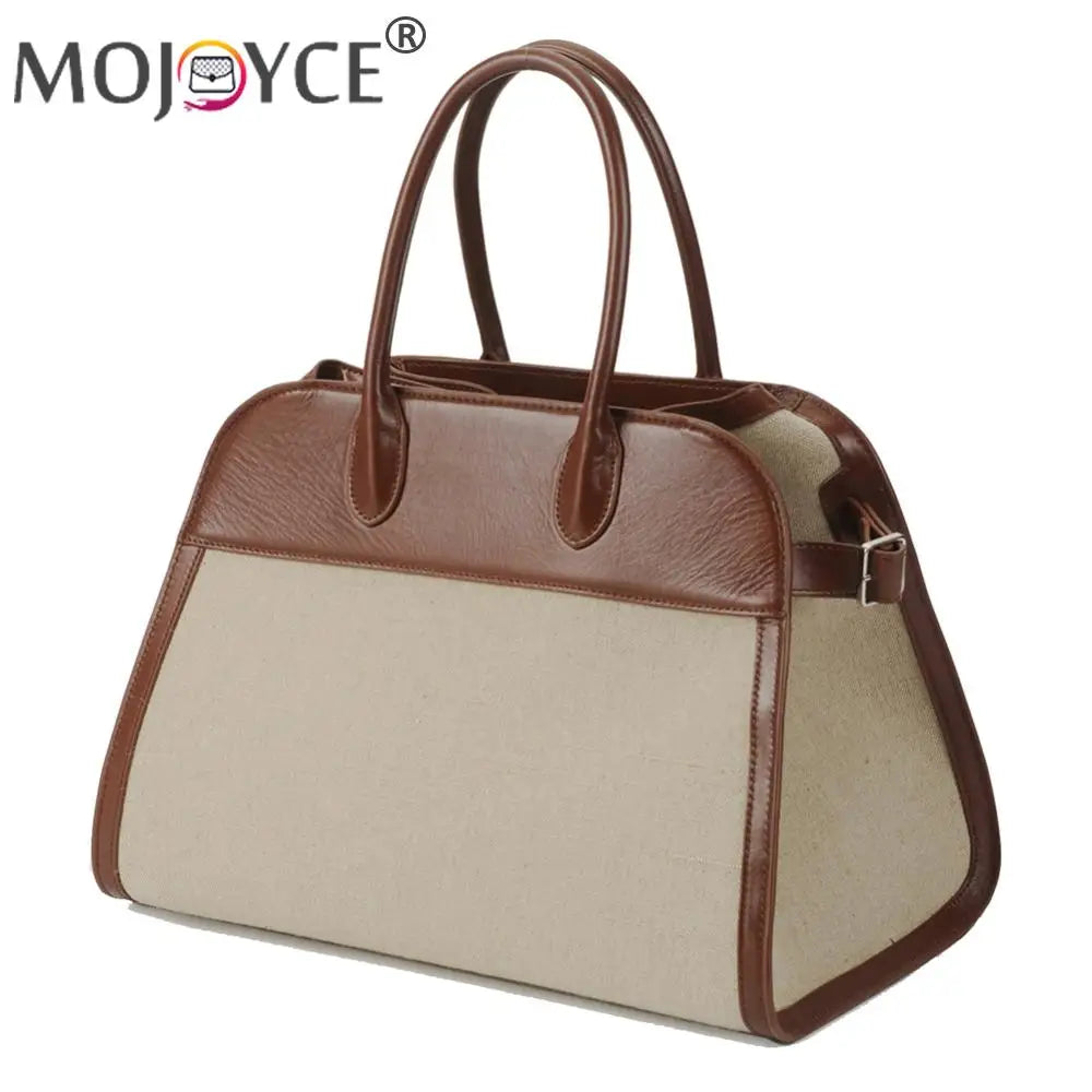 Cowhide Patchwork Canvas Handbag - My Store