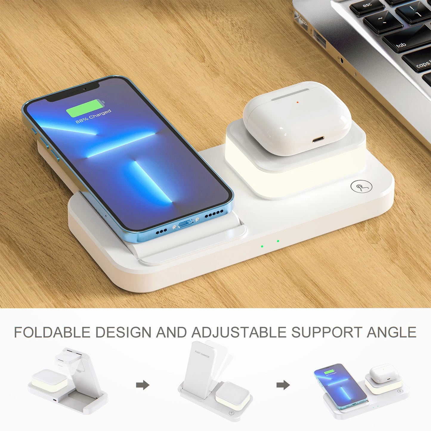 Wireless Charger 3 In 1 Foldable Stand Holder Fast Charging Dock Station Magnet Base Mobile Phone