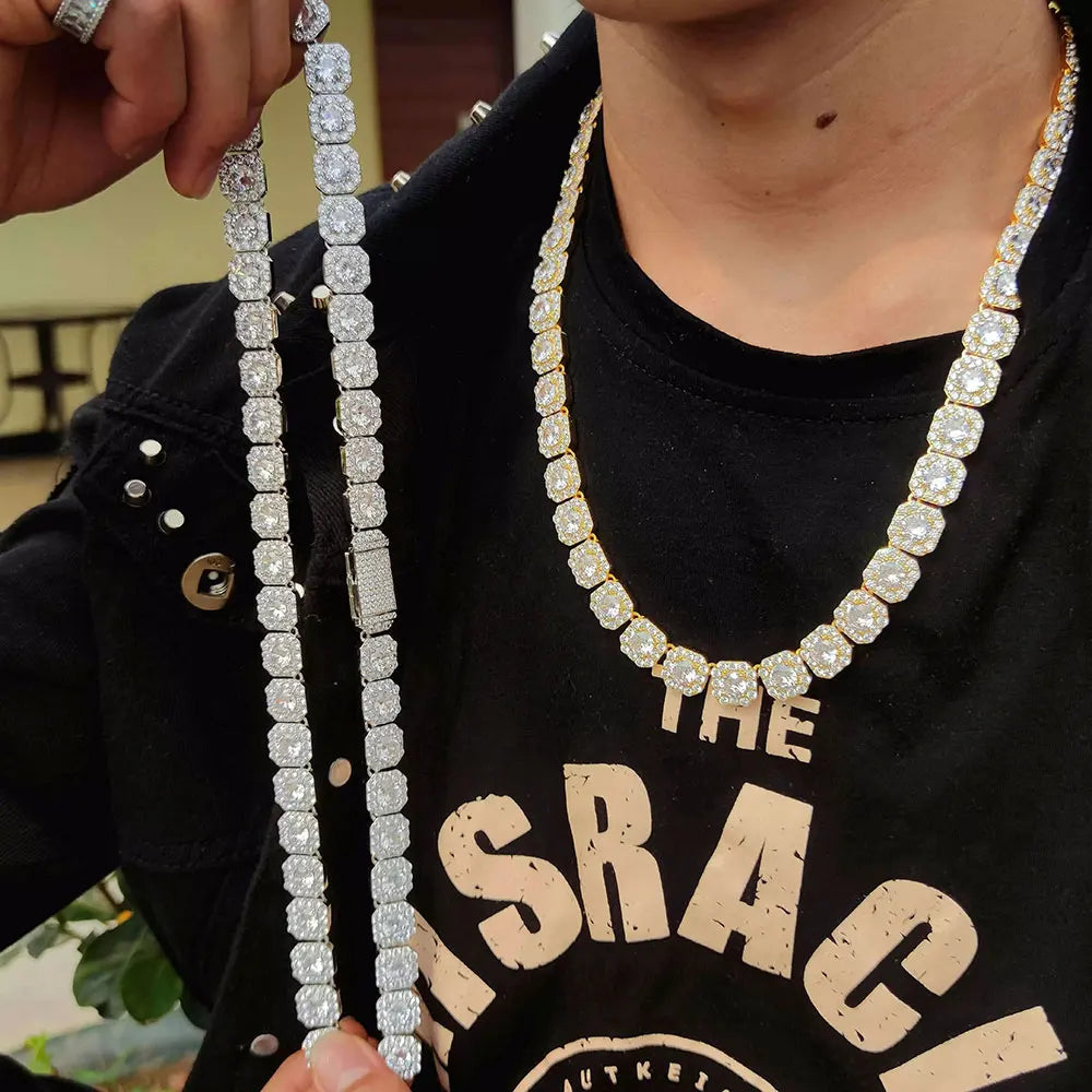 Clustered CZ Tennis Chain Iced Out AAAA Cubic Zircon Stones Necklaces