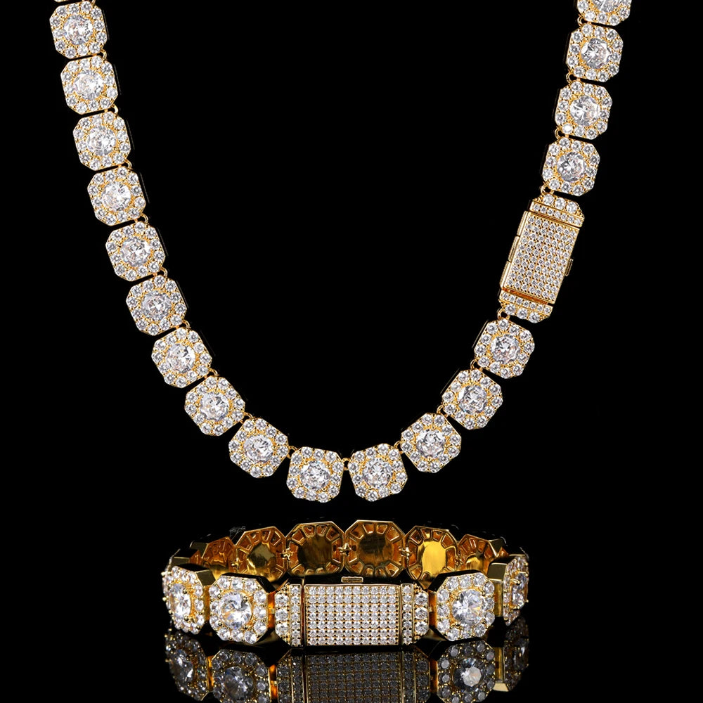 Clustered CZ Tennis Chain Iced Out AAAA Cubic Zircon Stones Necklaces