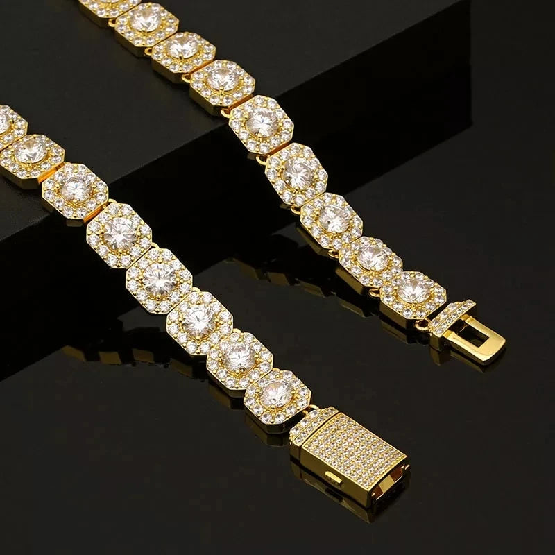Clustered CZ Tennis Chain Iced Out AAAA Cubic Zircon Stones Necklaces