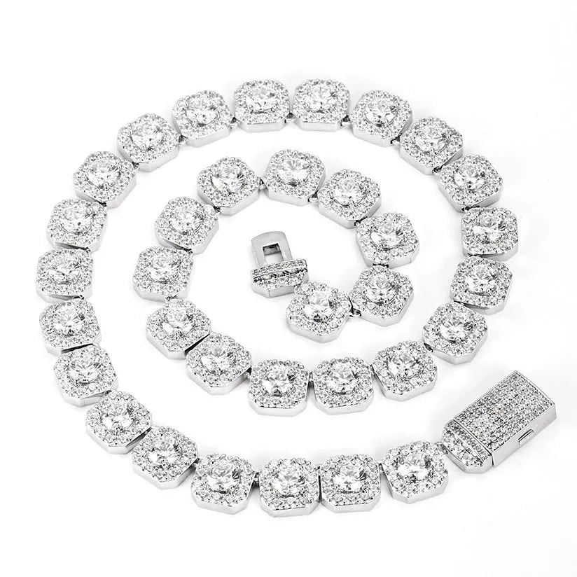Clustered CZ Tennis Chain Iced Out AAAA Cubic Zircon Stones Necklaces