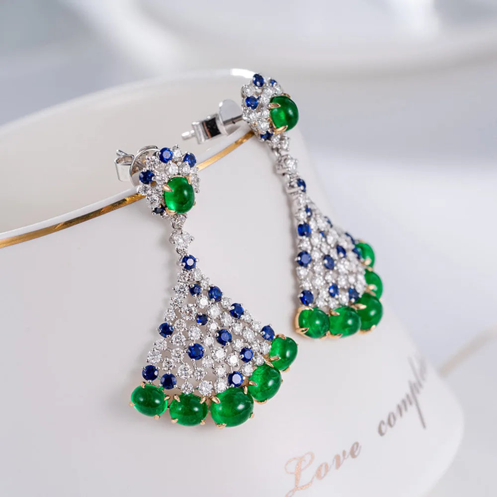 Luxury Simulation Emerald  Earrings For Women 925 Silver