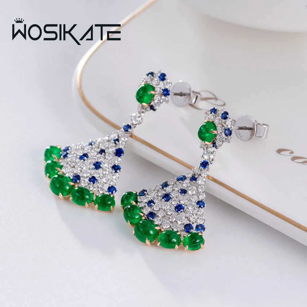 Luxury Simulation Emerald  Earrings For Women 925 Silver